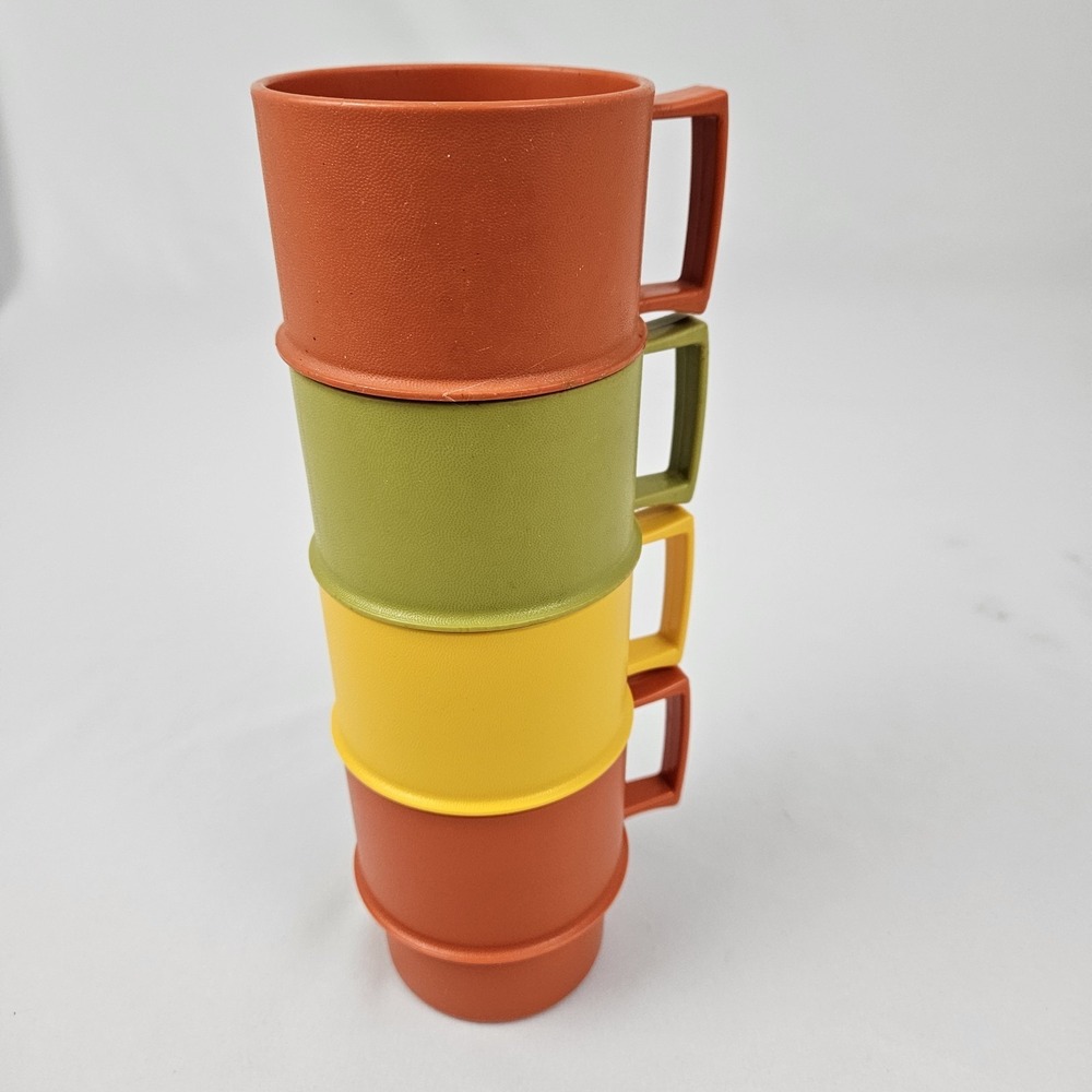 Vintage Tupperware Stacking Coffee Mugs Cup #1312  Lot of 4 Mid-Century Modern